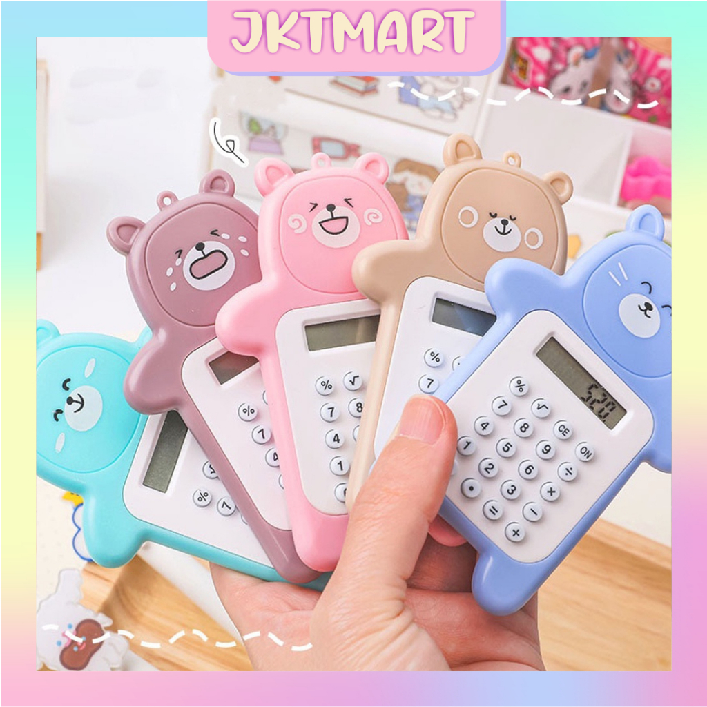 ⭐ JKTMART ⭐  Kalkulator Mini 8 Digit Portable Motif Beruang Calculator Travel Tombol Karet / Creative Bear calculator Slim Palm Mini Student Pocket Computer Sekolah Stationary Import Warna Unik S088