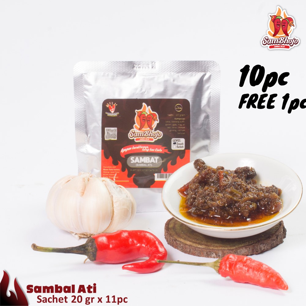 

SamBhojo - Sambal Ati - Oseng Ati Sachet (Bojo Sambat) paket 10 sachet, Gratis 1