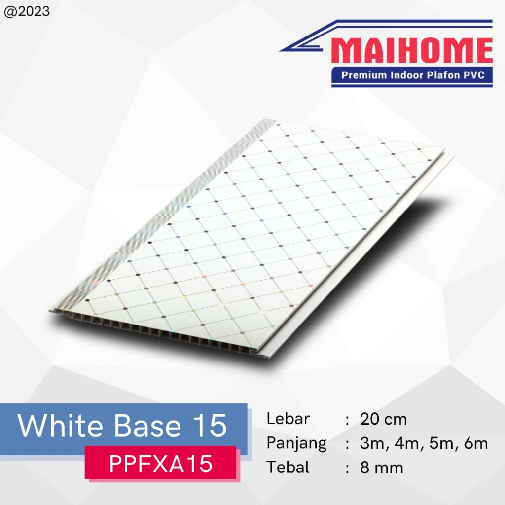 Plafon PVC Minimalis Motif  White Bse 15 Merk Maihome Ukuran 400cm x 20cm
