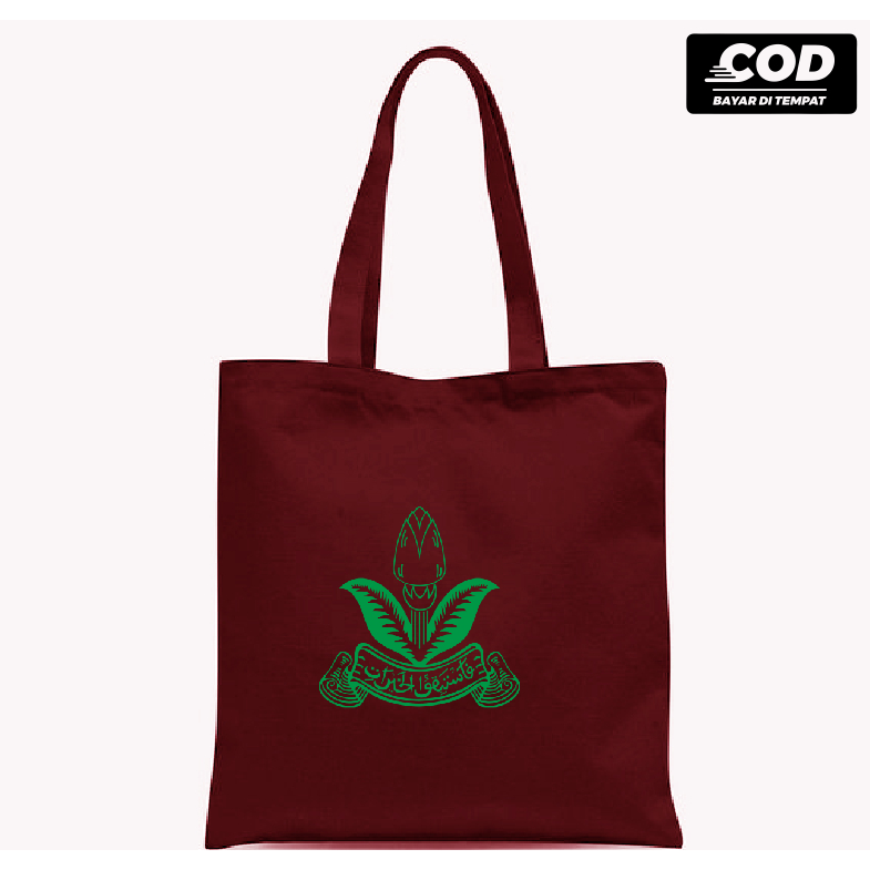 Tas Bahu ToteBag Logo Muhammadiyah Bahan Drill Premium Resleting Tali Kain 30 x 40 cm