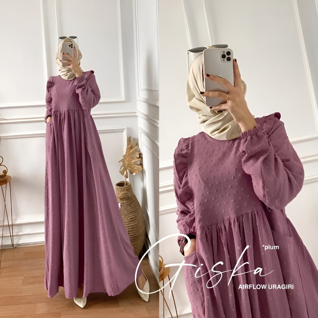 gamis gisca dress uragiri bahan crinkle airflow jumbo terbaru 2023