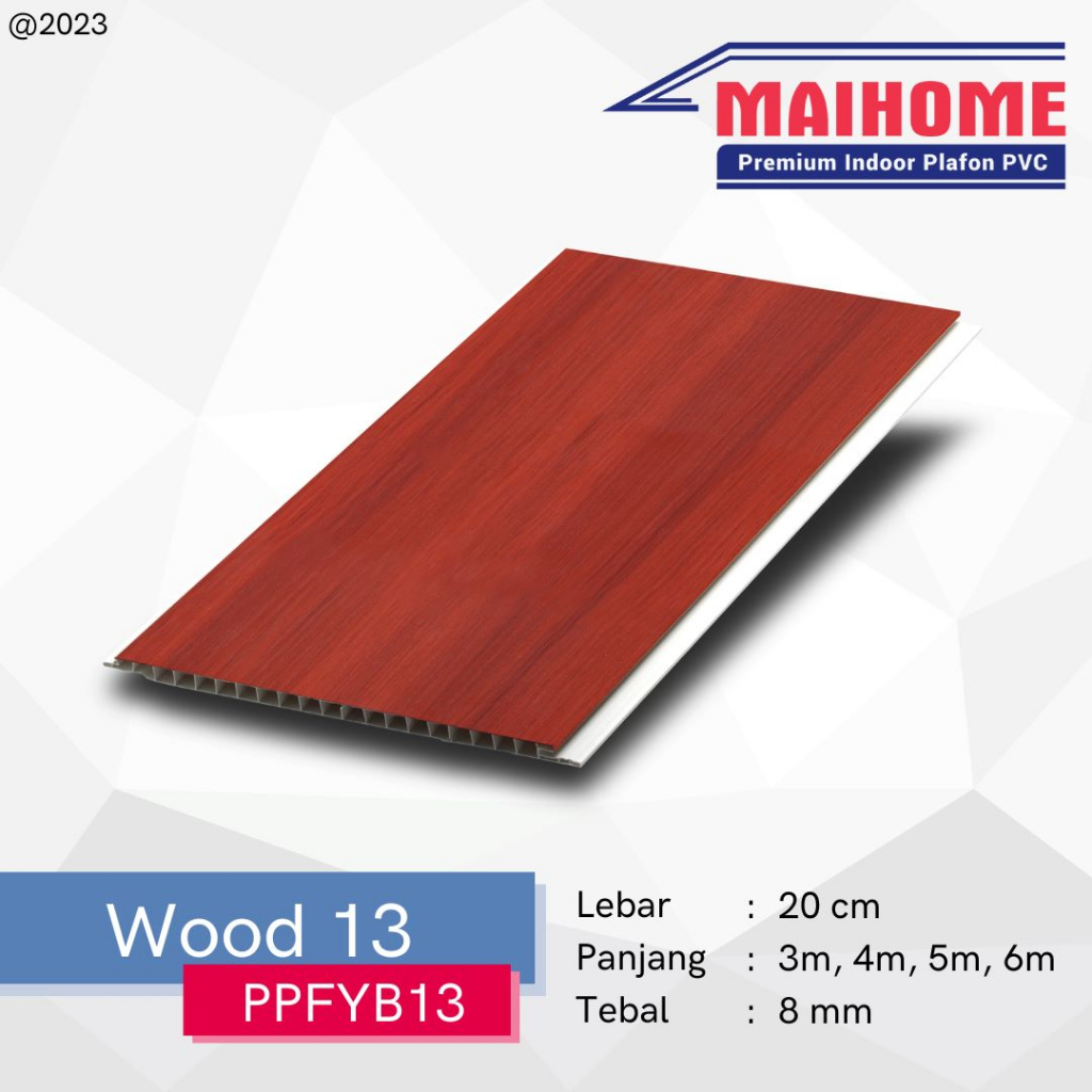 Plafon PVC Minimalis Motif Kayu Merk Maihome Wood 13 Ukuran 400cm x 20cm