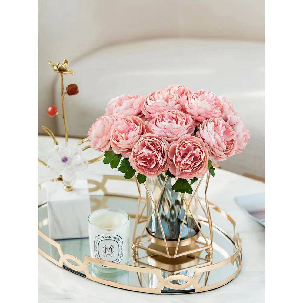 Vas kaca hidroponik kreatif palsu rangkaian bunga kering cahaya ornamen mewah ruang tamu meja makan meja kopi dekorasi bunga kelas atasHydroponic glass vase flower arrangements light luxury ornaments living room dining table coffee