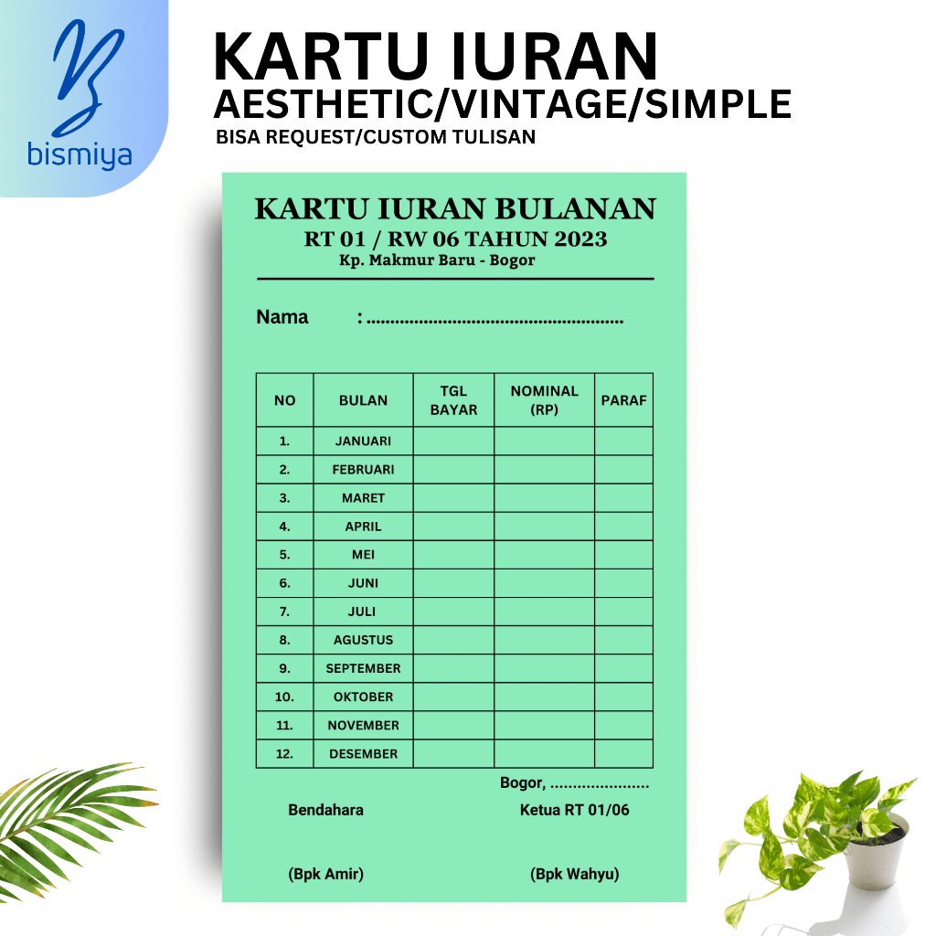 [C-I2] Cetak KARTU IURAN RT, Kartu SPP, Absesnsi, Kartu Iuran custom - iuran ngaji / KARTU IURAN CUS
