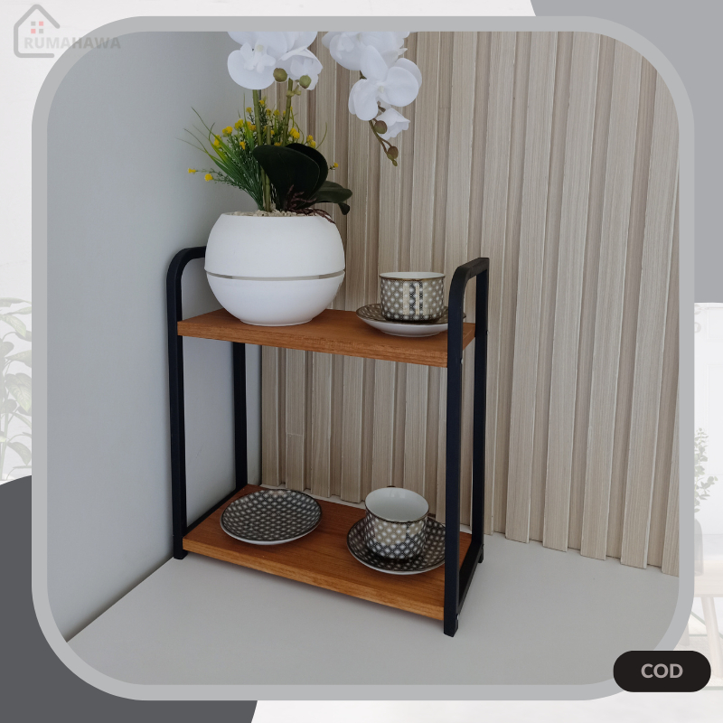 Rak Serbaguna Bahan Besi Kayu 2 Susun Rak Buku Make Up Minimalis Multifungsi Rak Susun Kosmetik Buku