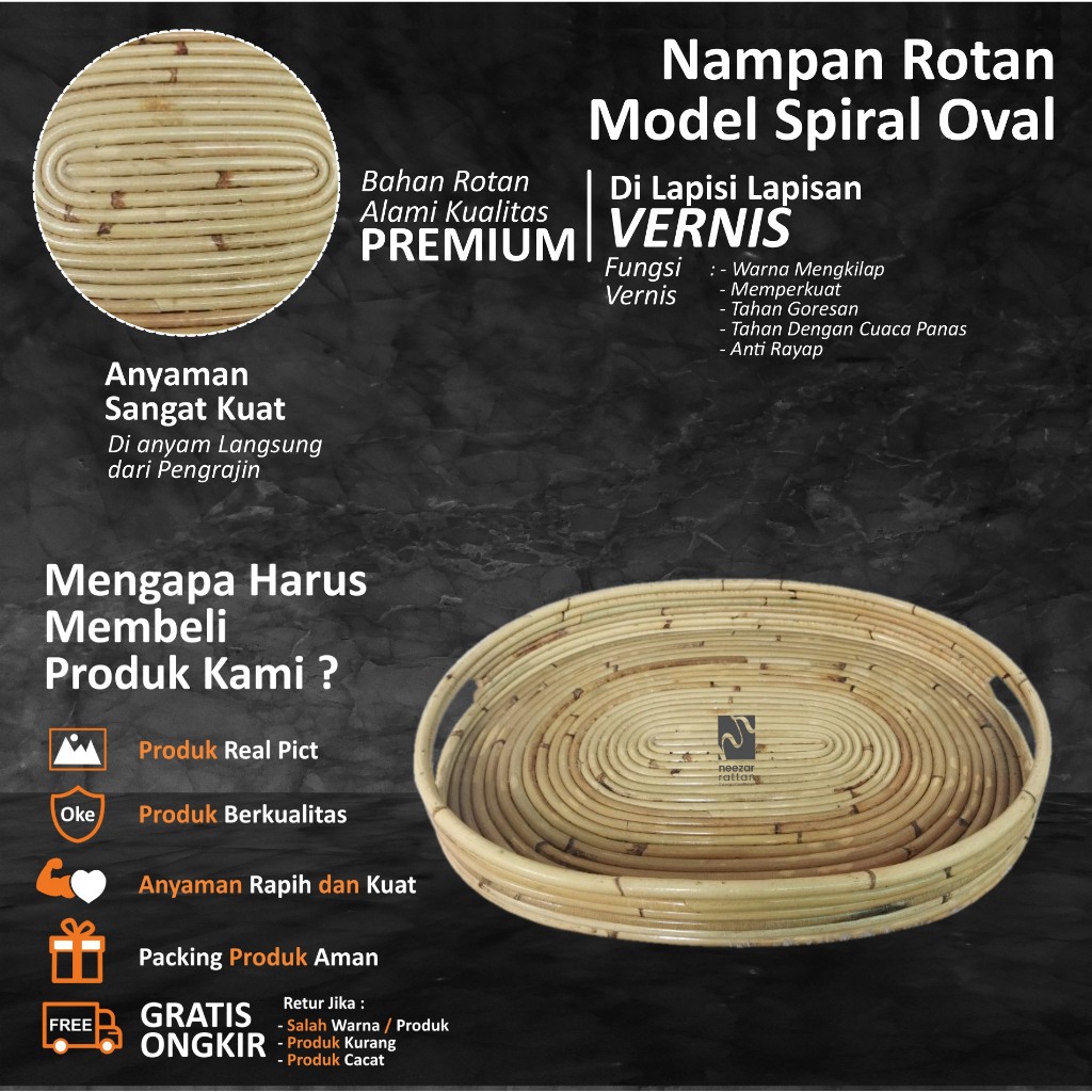 Nampan Aesthetic Kayu Bulat Rotan Besar Vintage Korea Gold