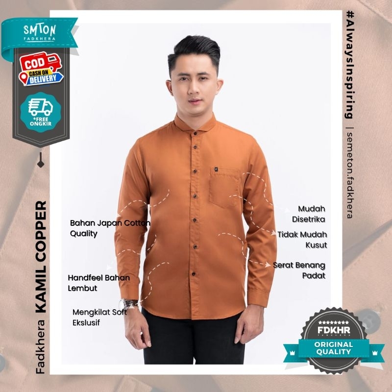 Koko Fadkhera KAMIL COPPER basic series terbaru Kemeja Koko Modern Baju Koko Pria polos / Kemeja Len