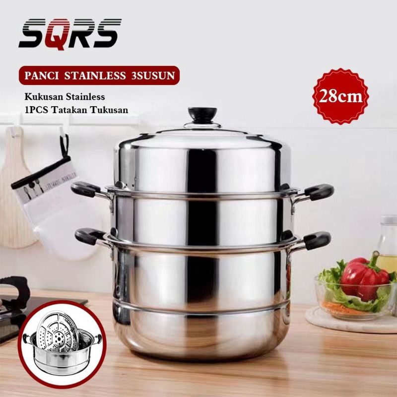 PANCI ALASKA STAINLESS STEAMER KUKUS 3 SUSUN STAINLESS BRAIN POWER / STEAMER POT OMICKO / ROYAL STAR