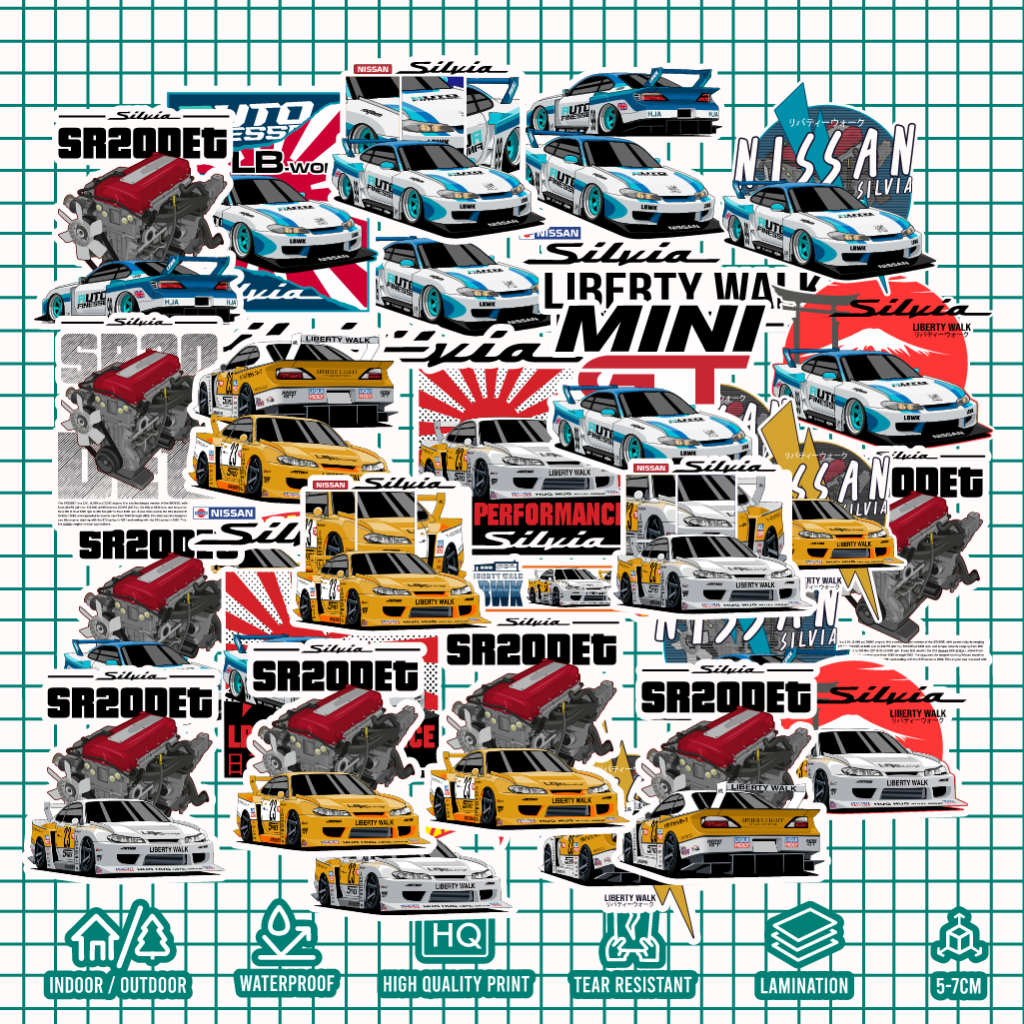 KARIMAKE Sticker Pack NISSAN SILVIA S15 LBWK AUTO FINESSE HW MINI GT Stiker Mobil
