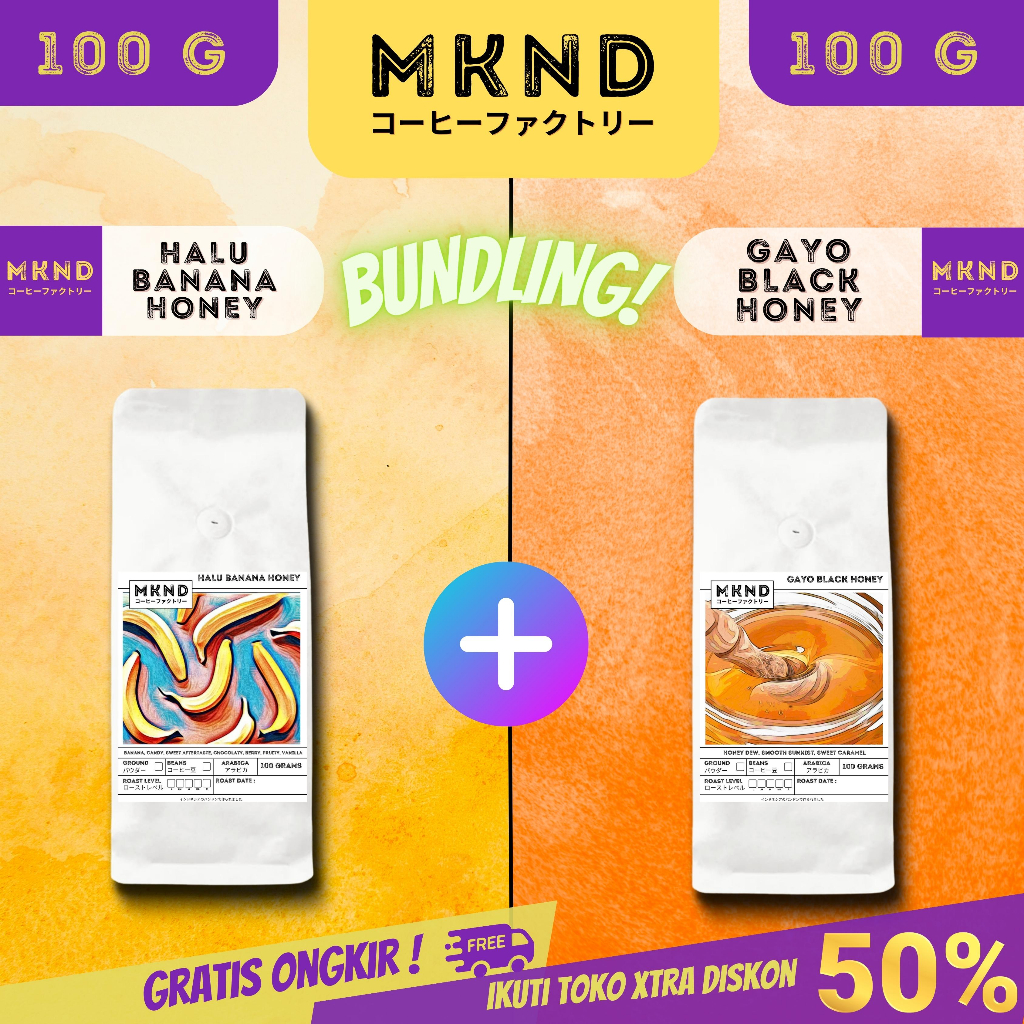 

BUNDLING HEMAT 2X100 KOPI ARABIKA HALU BANANA HONEY + GAYO BLACK HONEY DISKON