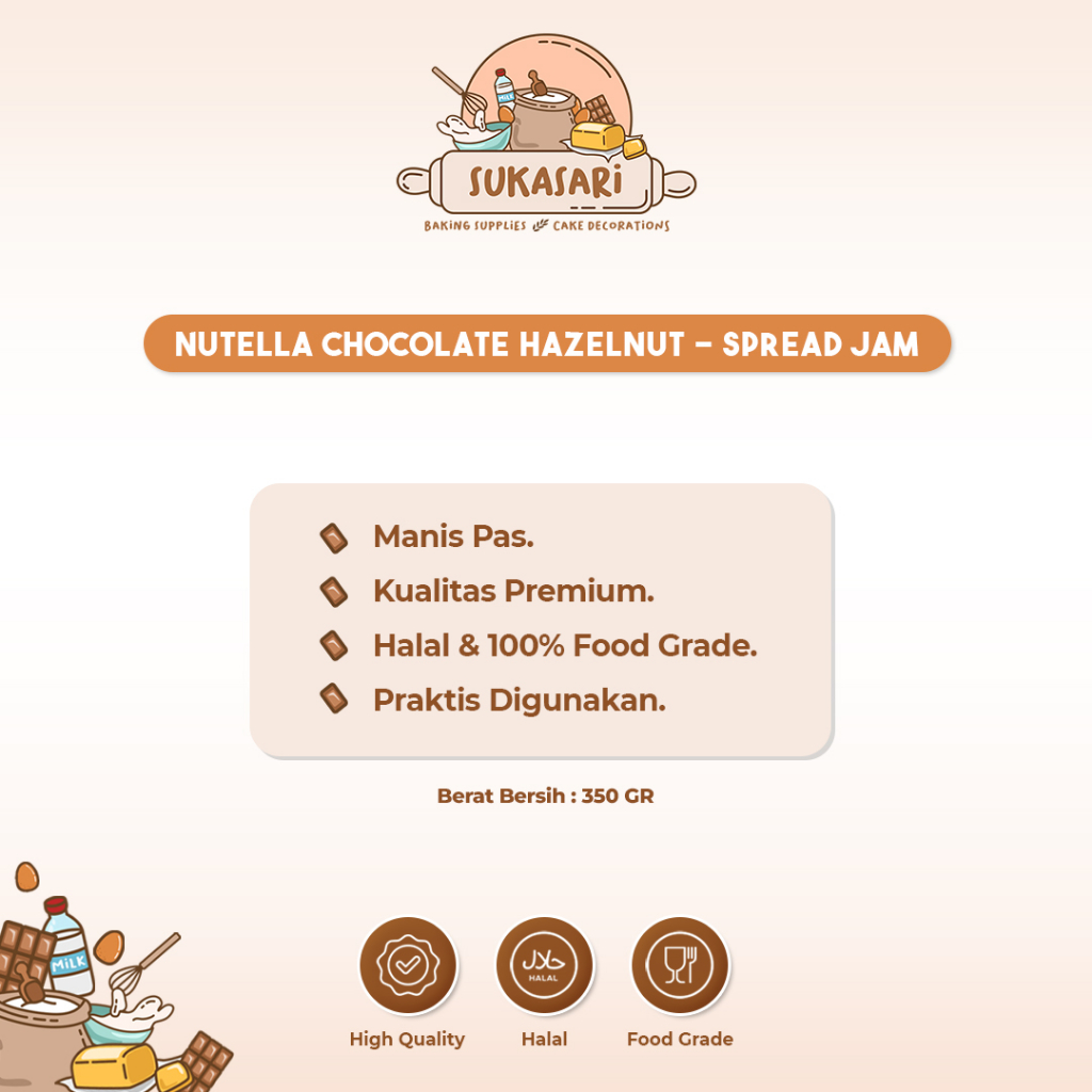 

Sukasari - Nutella 350gr, 680gr, 1kg - Chocolate Hazelnut Spread Jam/ Selai Cokelat