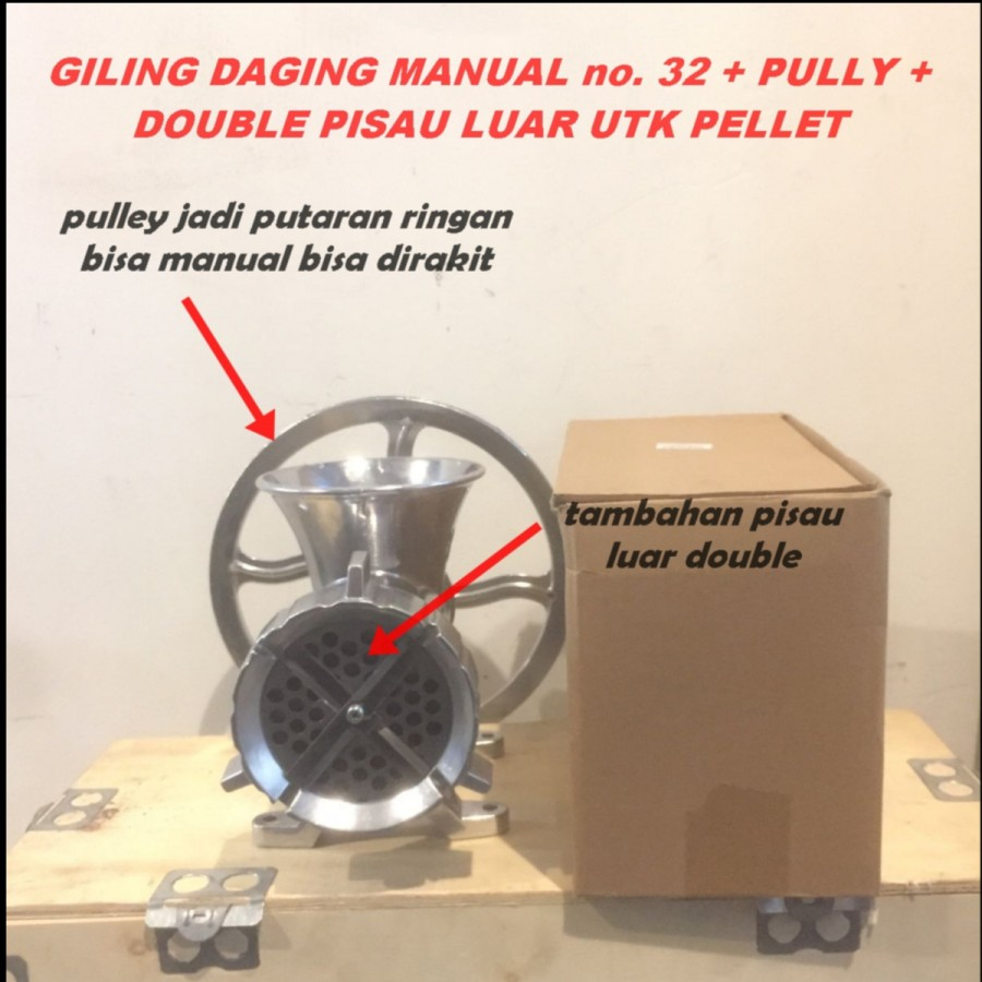 Gilingan Daging Giling Cetak Pellet Pisau Luar Double No. 32 + Pulley untuk Cetak pelet