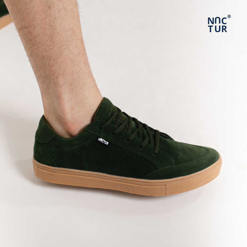 NOCTUR - Sneakers Pria Hijau Army Bahan Kulit Suede N-200