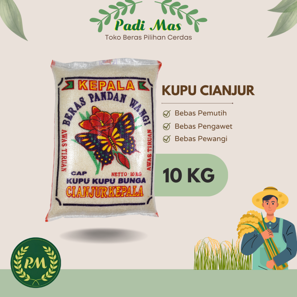 

Beras Cianjur Kupu 10 kg / Beras Pandan Wangi Cap Cianjur Kupu-kupu bunga 10kg / Beras Pandan Wangi Super 10 kg / Cianjur Kupu | Cargo