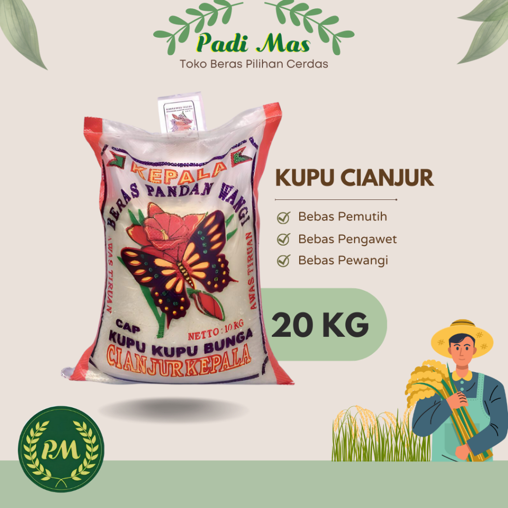 

Beras Cianjur Kupu 20 kg / Beras Pandan Wangi Cap Cianjur Kupu-kupu Bunga 20kg / Pandan Wangi Super 20kg | Cargo