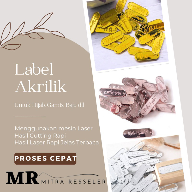 

Label Akrilik Brand Merk Hijab Gold Rose Silver Mirror