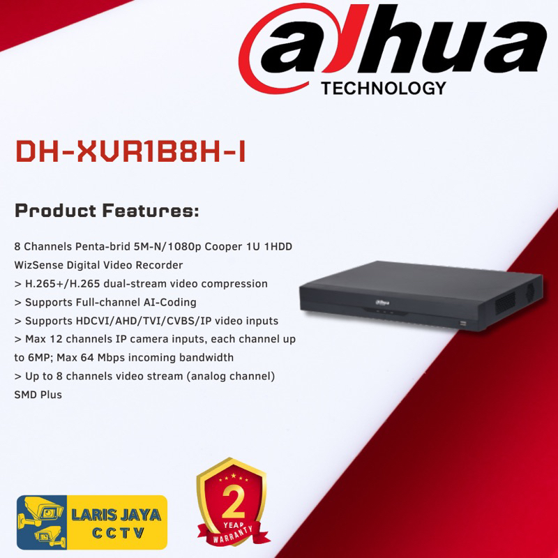 DVR DAHUA 8CH 8 Channel DH-XVR1B08H-I 5MP