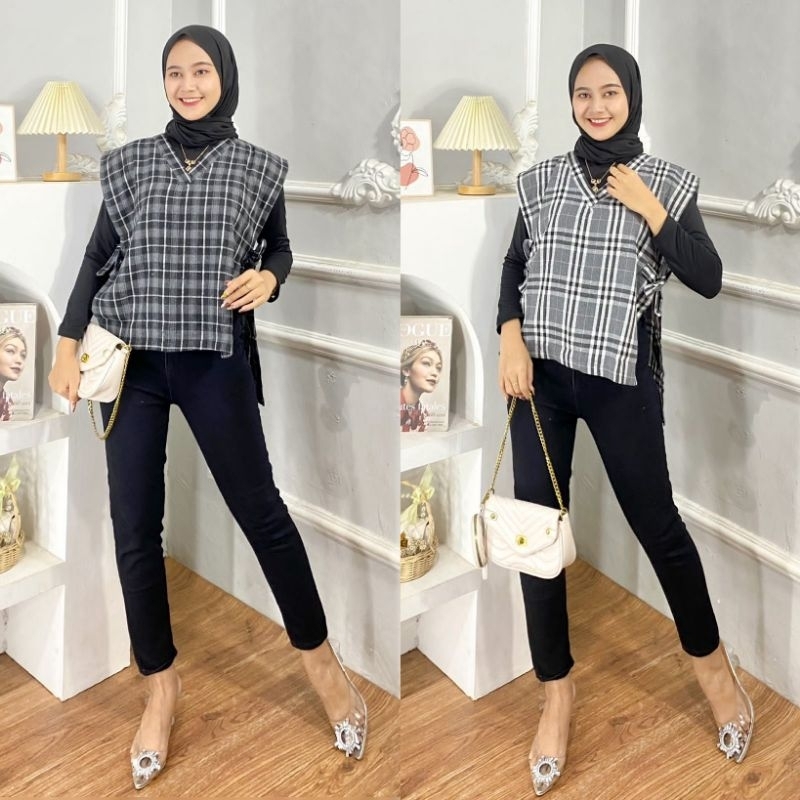 vest wanita vest korean style vest oversize bahan flanel
