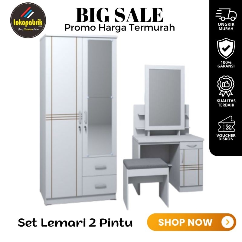 Set lemari pakaian 2 pintu dan meja rias minimalis paket hemat lemari meja rias termurah