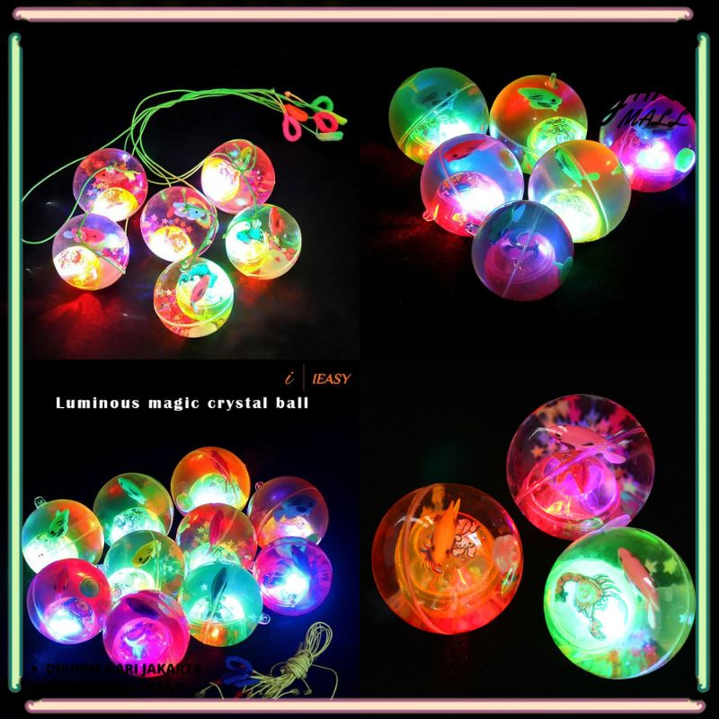 Bola Bekel Karakter Ikan / Mainan Bola Karet Air LED Flashing Ball JM