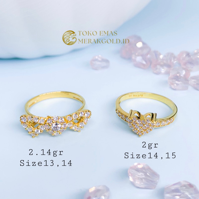 Cincin Emas Pita Emas Asli Hati Simple Princess Emas Asli Kadar 375