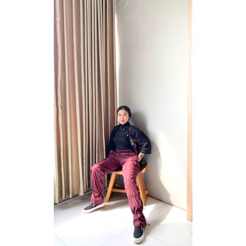 NINETY-THUESDAY PANTS MAROON|CELANA SERUT WANITA PARASUT|CELANA CARGO|CELANA KULOT