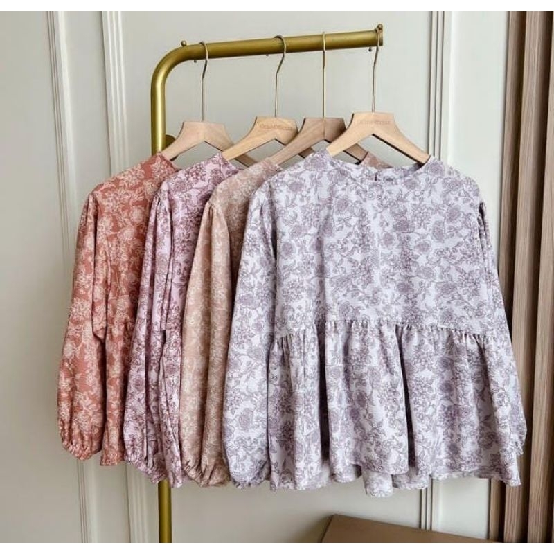 Blouse wanita motif bunga-bunga - Baju atasan wanita muslimah - Baju atasan casual wanita