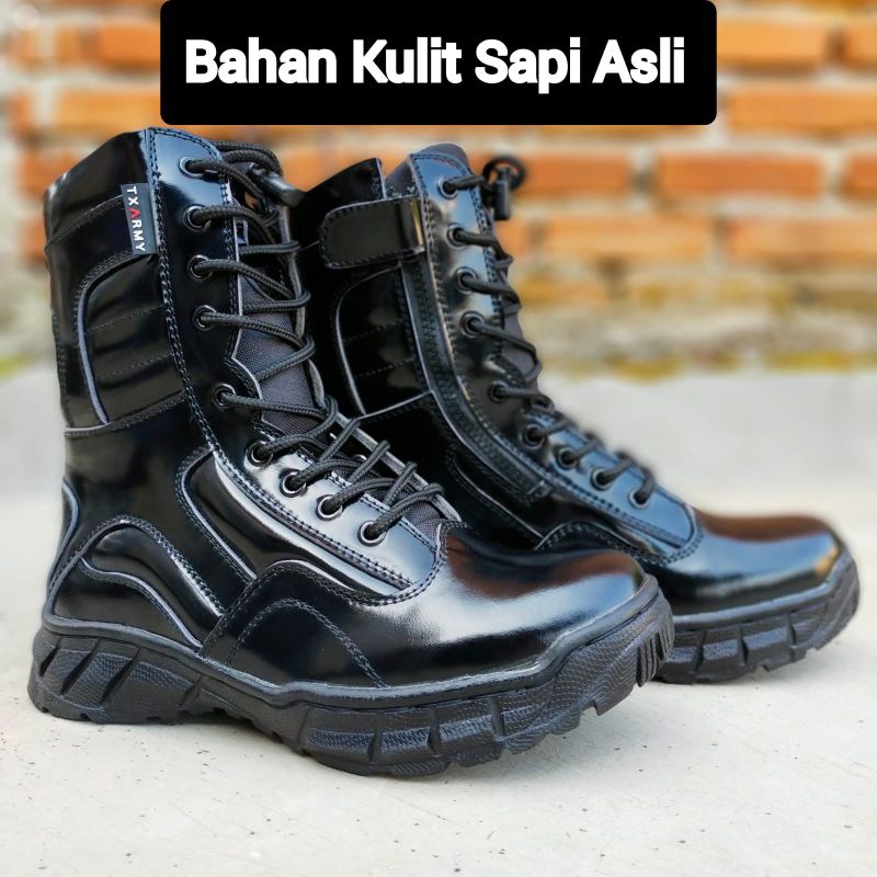 SEPATU PDL LGR MENGKILAP GLOSSY KULIT SAPI ASLI MERK TXARMY SEPATU PDL DINAS LAPANGAN UNTUK TNI POLRI SECURITY SATPAM