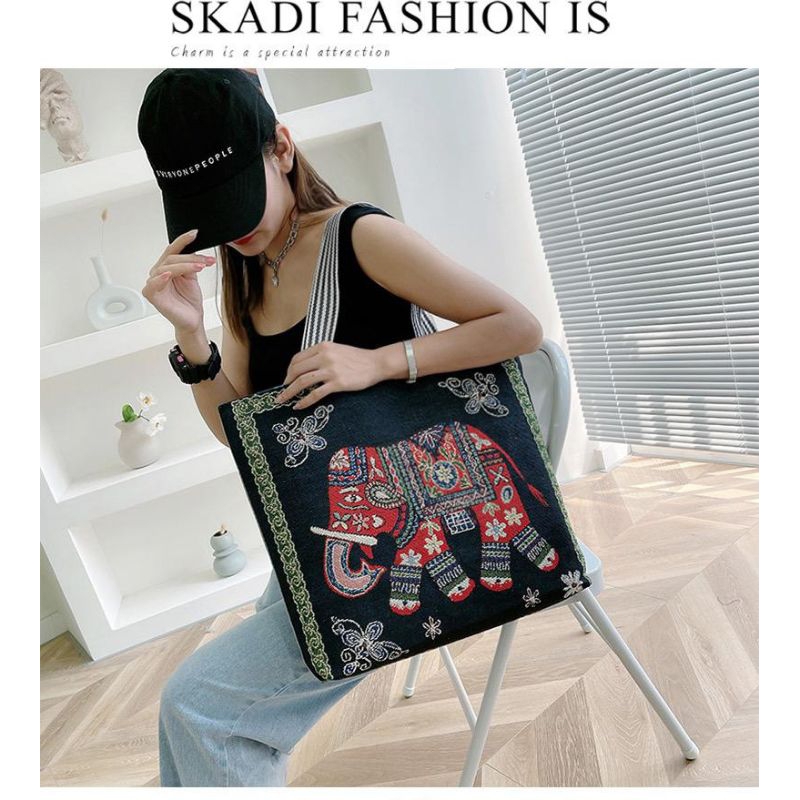 TOTEBAG KANVAS JUMBO IMPORT - TAS THAILAND ETNIK - TAS BANGKOK - tas kanvas wanita - oleh oleh thail