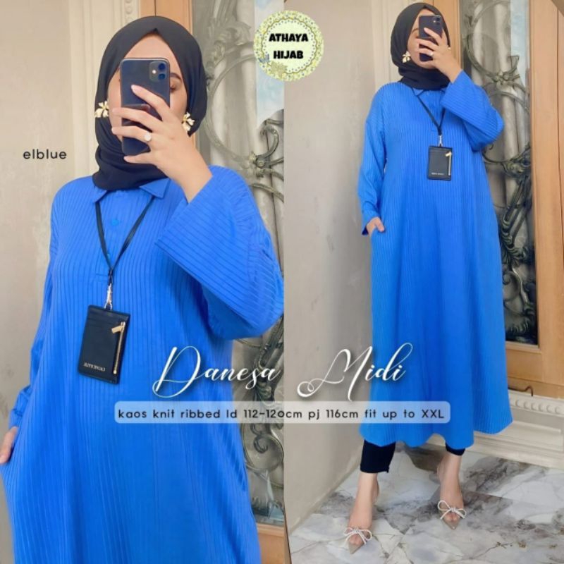 Dress Midi Jumbo Kaos Knit LD 120 Danesa Midi Dress Polos Kekinian By Athaya Hijab