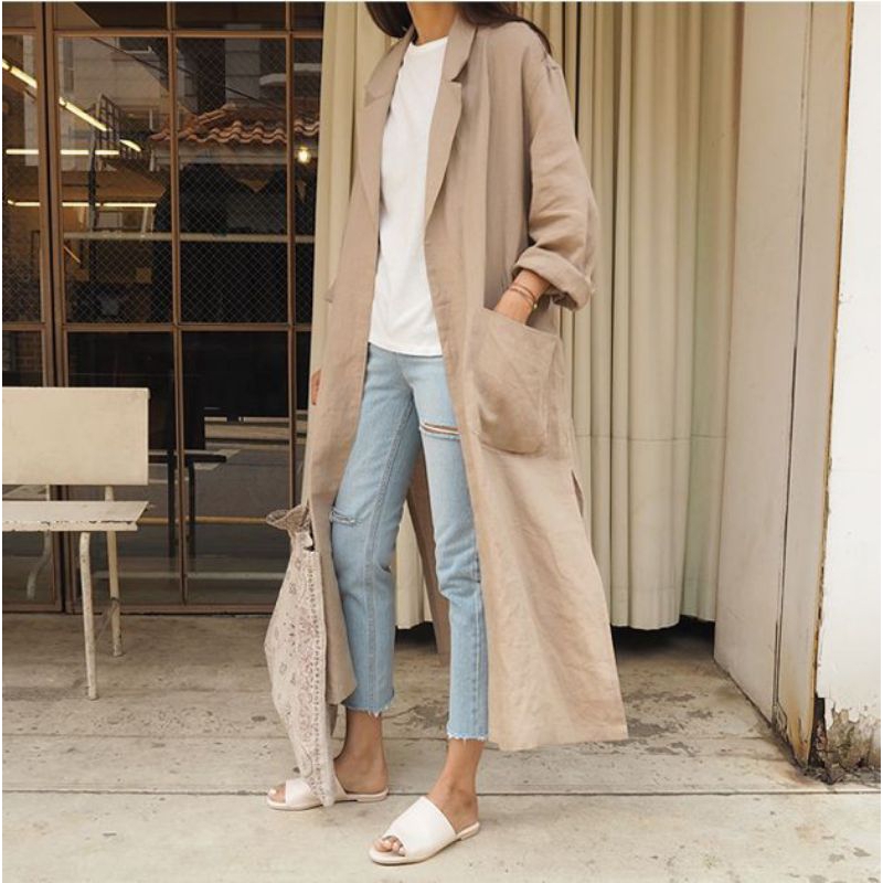 Long blazer | Blazer wanita korea | Blazer casual linen | Long outer