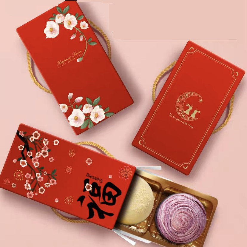 

Mooncake Hampers Box / Kotak Hampers Kue Bulan Merah Handle Tali isi 2