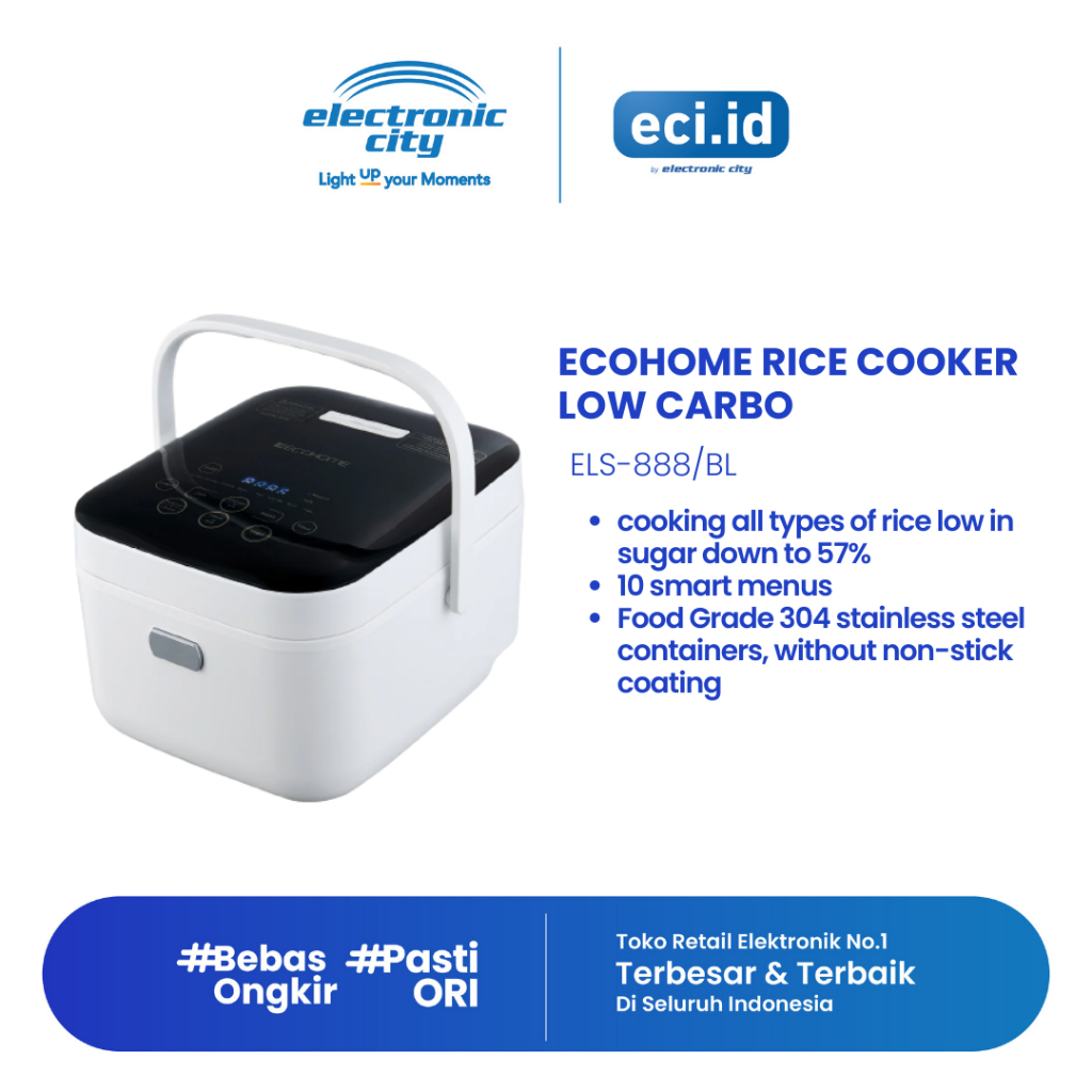 Ecohome Rice Cooker Low Carbo 3L Black - ELS-888/BL