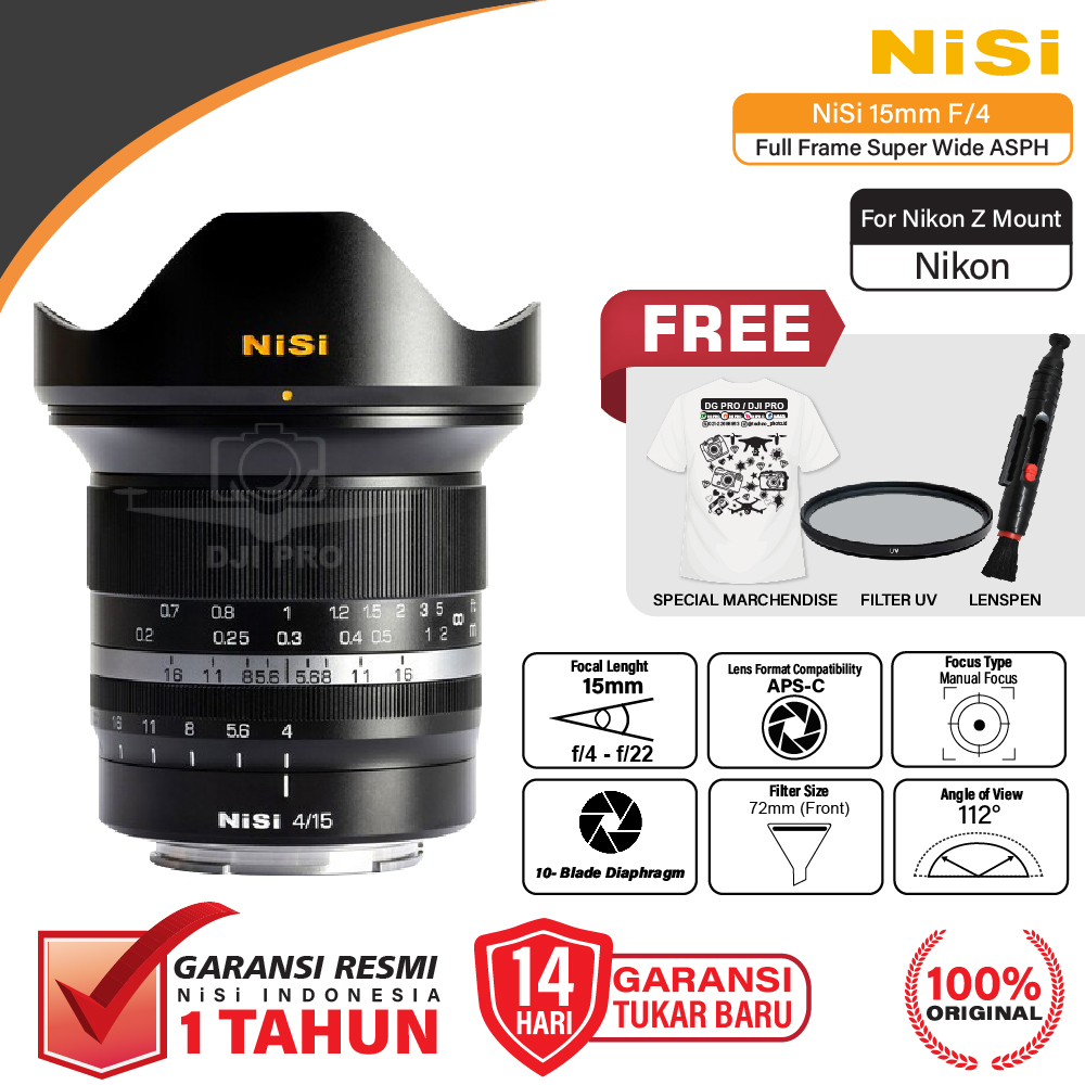 NiSi 15mm f4 Full Frame Super Wide ASPH Lens Nikon Z Mount Resmi