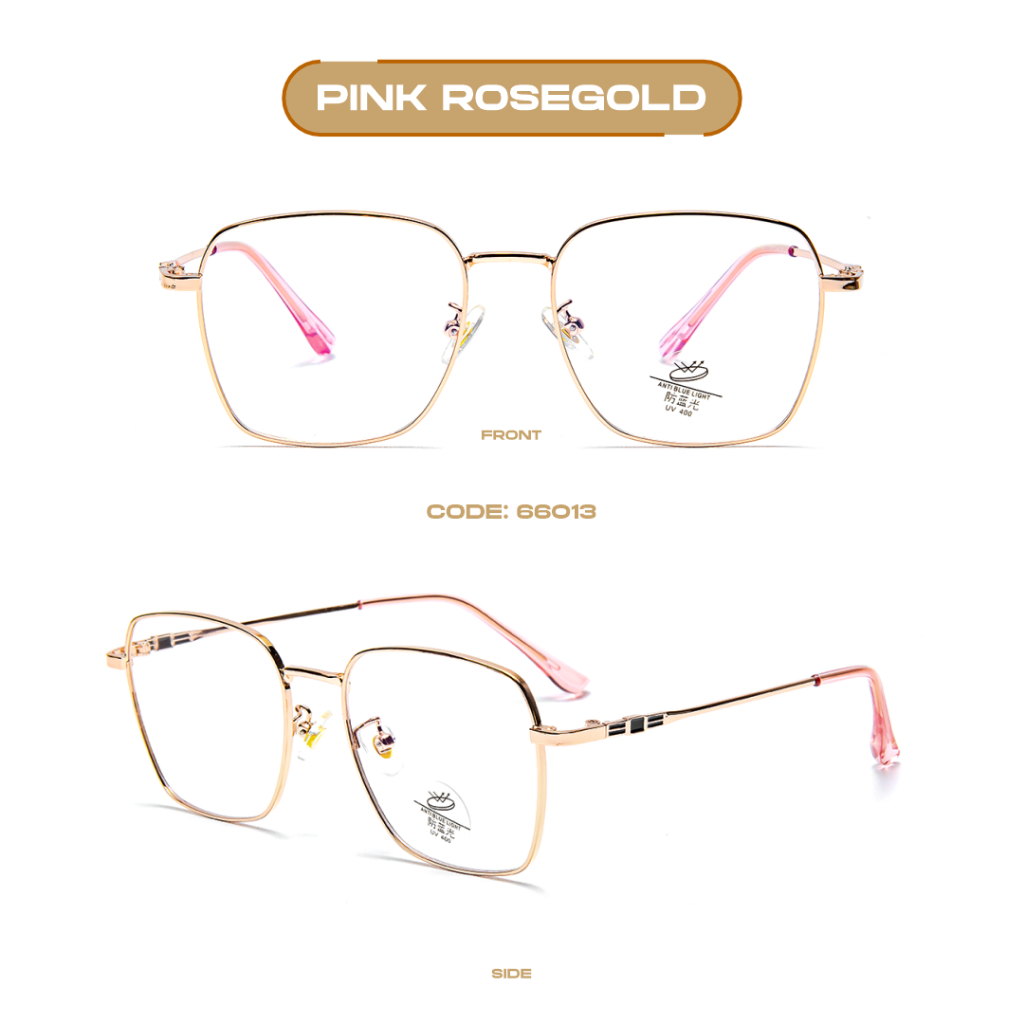 Robins kacamata Kotak Anti Radiasi Komputer Frame Kacamata Bisa Minus Photocromic Bluecromic Fashion Terbaru Pria Wanita 66013-Pink Rose Gold