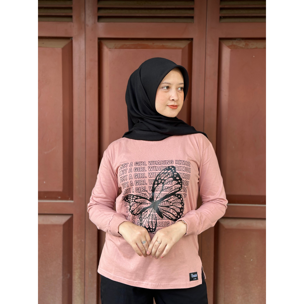 BAJU RIZIQU KAOS WANITA TRENDY LENGAN PANJANG PINK