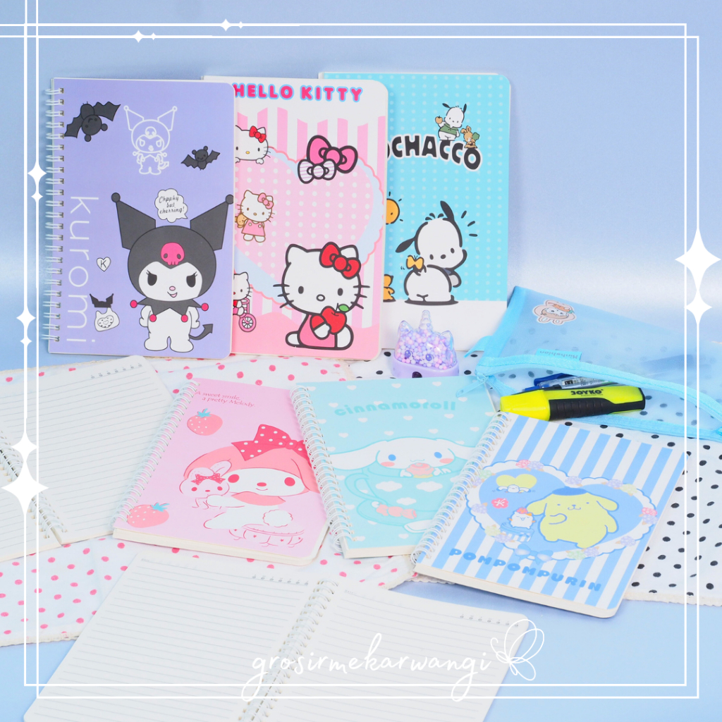 

Buku Tulis Ring A5 Motif Sanrio Notebook Karakter Kartun Lucu Buku Tulis Catatan Spiral Diary Journal