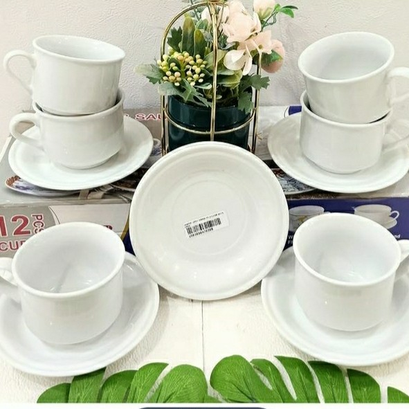 Cangkir Set Omega I Cup & Saucer Formia I Cangkir Teh Set - Putih Polos