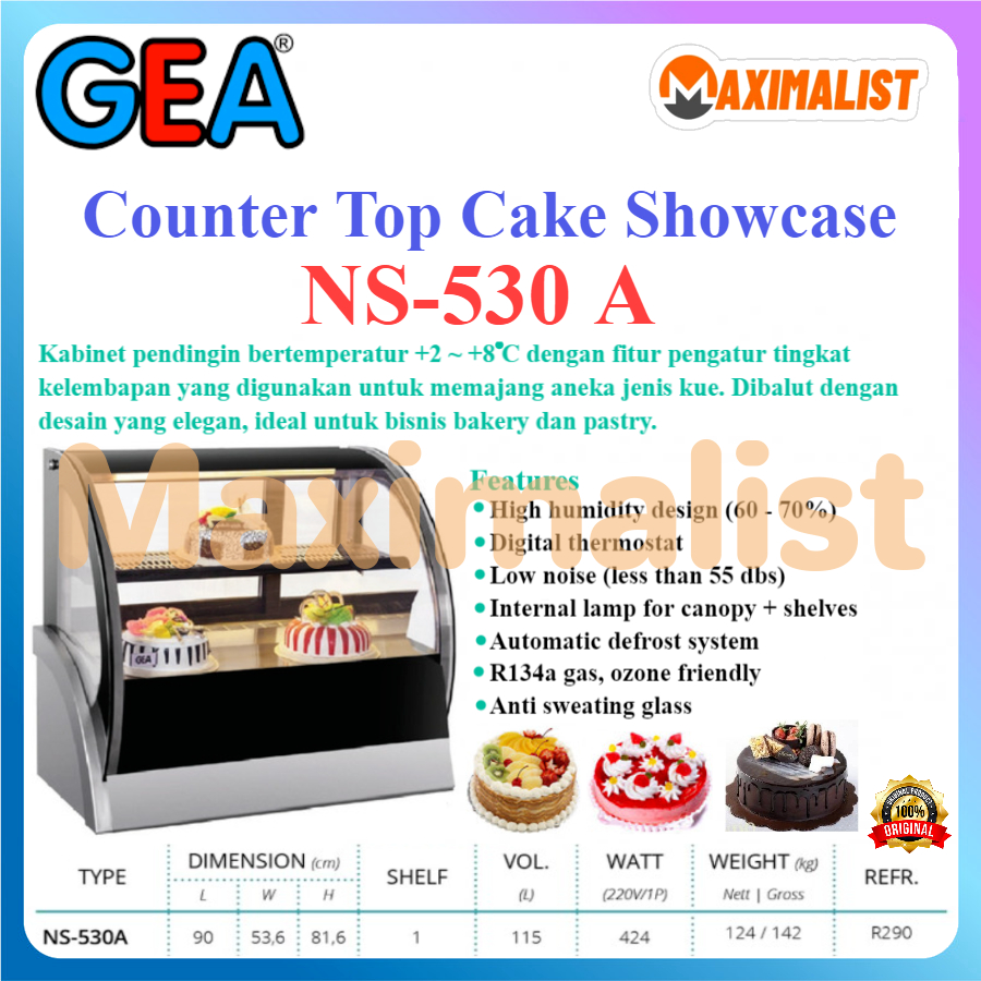 GEA NS-530A NS-540A NS-550A Countertop Cake Showcase / Showcase Kue Kaca Cembung / Kabinet pemaajang