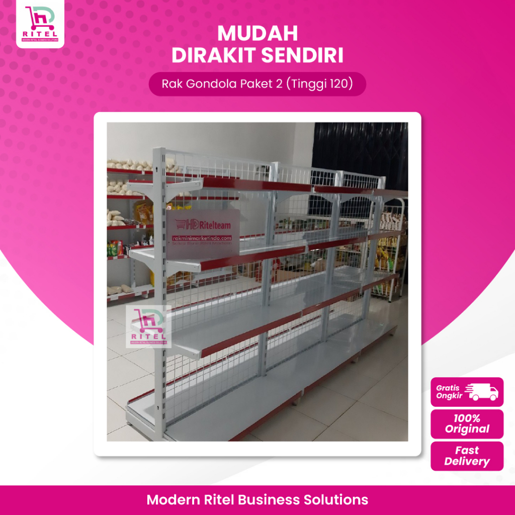 Rak Gondola Minimarket Rak Susun Makanan Snack Tempat Penyimpanan Barang Harga Reseller Paket 2 Ting