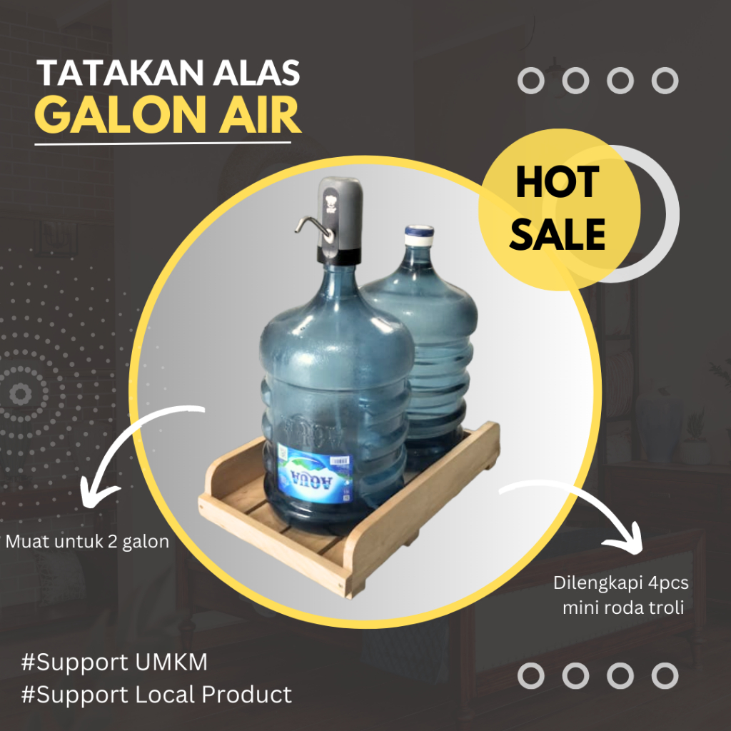 ALAS / TATAKAN / DISPENSER GALON AIR MINUM KAYU DILENGKAPI RODA TROLI