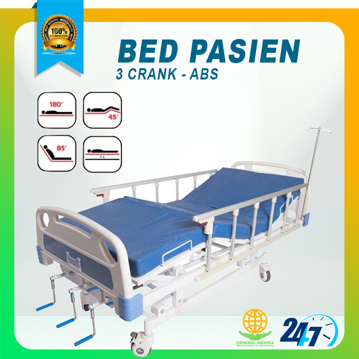 Bed Pasien Rumah Sakit 3 Engkol Manual | Tempat Tidur Pasien 3 Crank