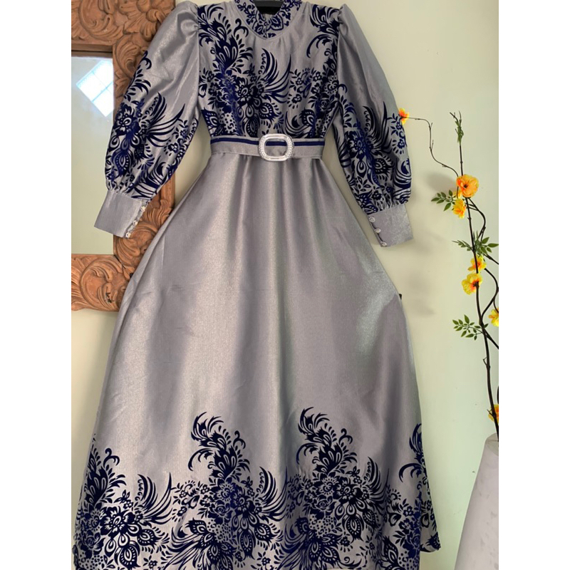 Gamis Abu Navy Free Belt Premium