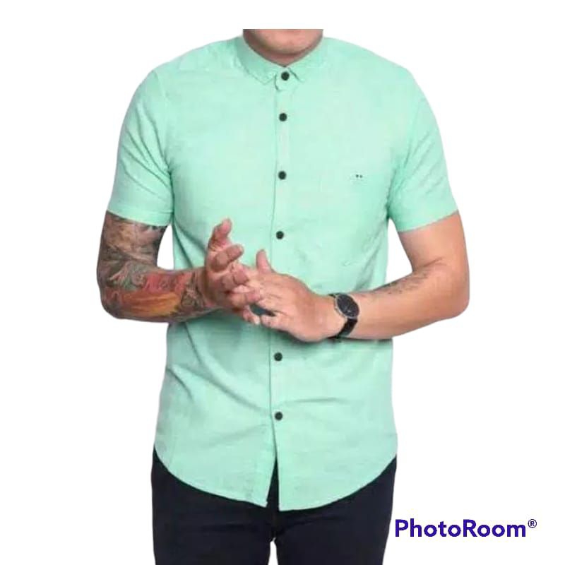 Kemeja Polos Pria Hijau Tosca Lengan Pendek Hem Casual