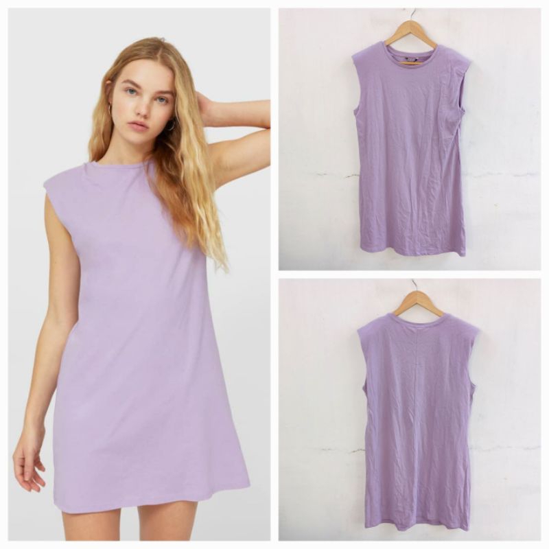 STRADIVARIUS LILLAC PADDED TSHIRT DRESS BARU ASLI ORIGINAL