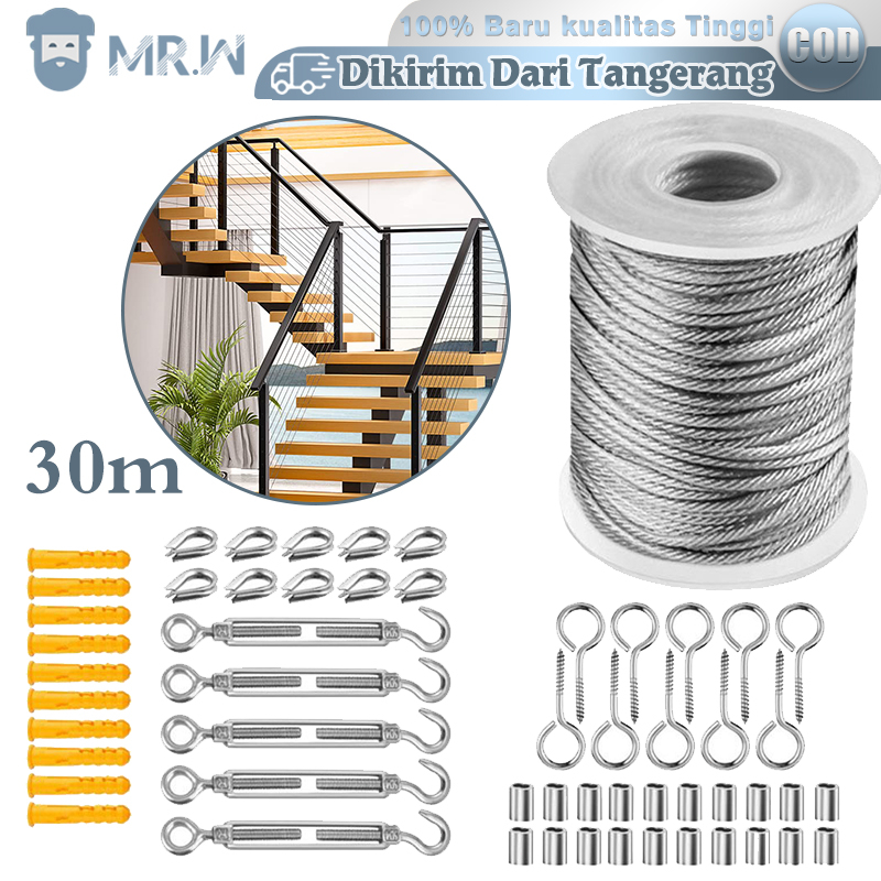 30m Tali Kawat Seling Sling Kuat Sling Stainless Steel Jemuran Tali Kawat Seling Kuat Sling Untuk Lampu String Luar Ruangan