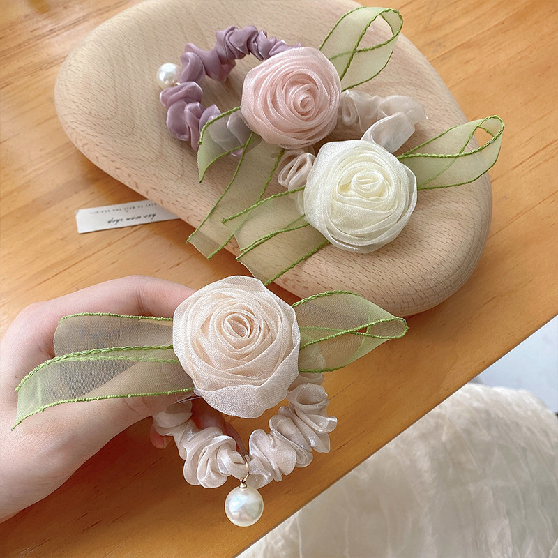 Caliloops Scrunchies Karet Ikat Rambut Rose Mawar Korea Dewasa Gilroy