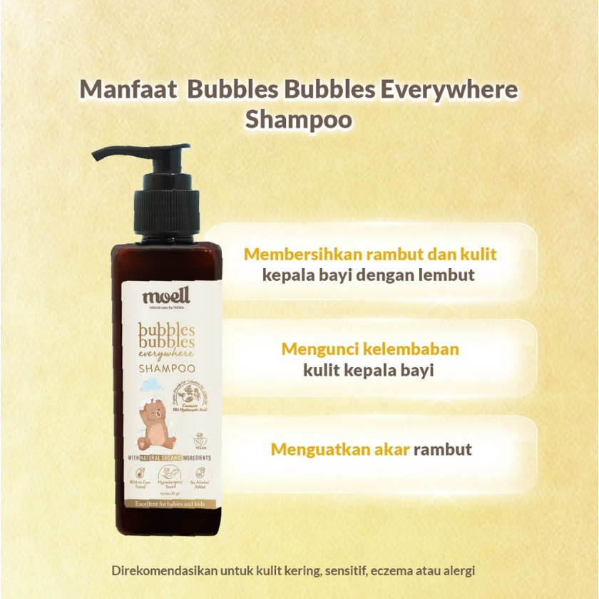 Moell Bubbles Shampoo Everywhere 185gr / Shampoo Bayi Natural / Sampo Essential Oil Non Alcohol Non SLS