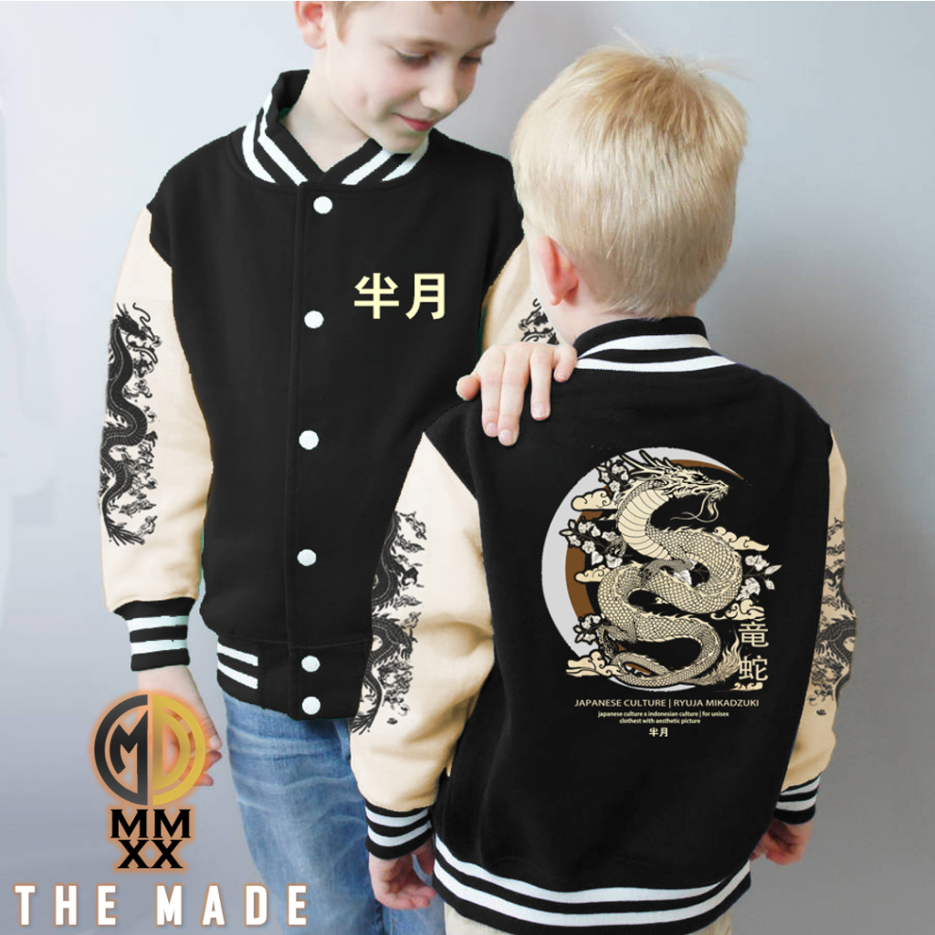 Jaket Varsity Anak 7-15 Tahun Motif Naga Yakuza Japan Culture x Indonesia Culture Jaket Baseball Bomber Anak Motif Gambar