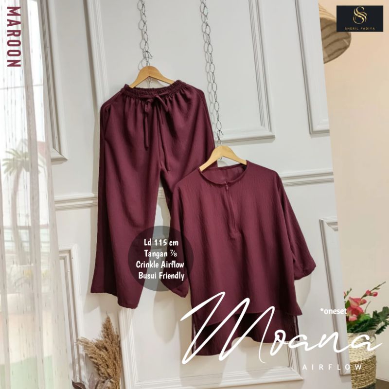 One Set Wanita Rayon Premium Moana – Baju Atasan Bawahan Santai Casual